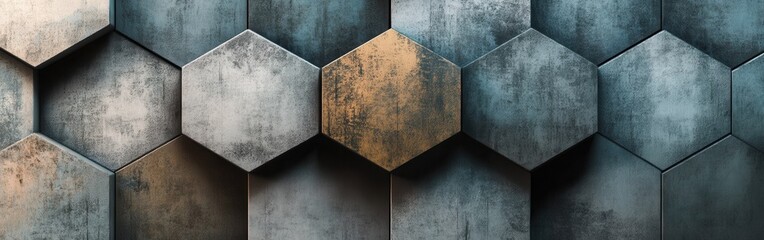 Poster - Bold pencil strokes create a minimalist design with hexagonal patterns on a textured surface in a modern space
