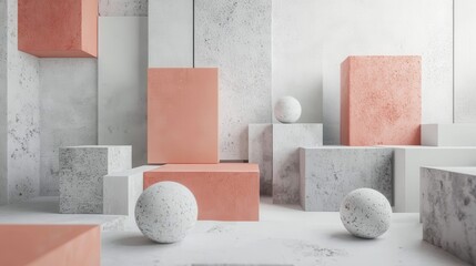 Leinwandbilder - Elegant coral and gray blocks dissolve into a modern abstract composition