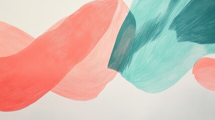 Poster - Abstract composition featuring flowing pencil strokes in coral and teal colors capturing a sense of movement and creativity