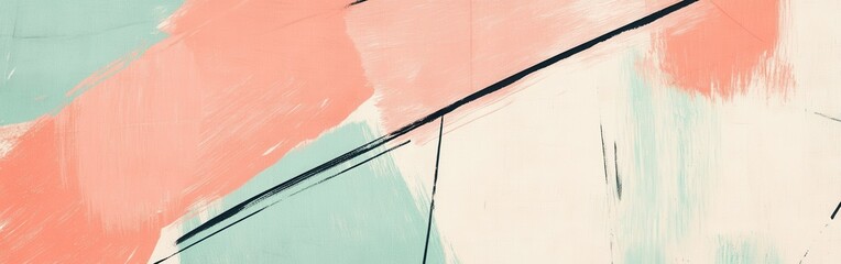 Poster - Pastel mint and coral pencil strokes create a subtle abstract background full of texture and movement