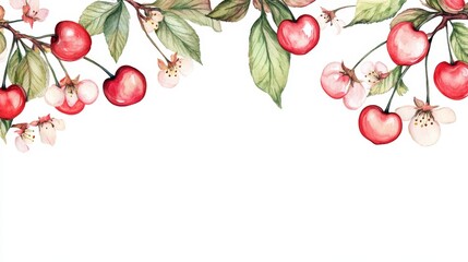 Wall Mural - cherry fruit illustration. cherries watercolor background. wallpaper background