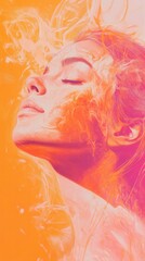 Aufkleber - Surreal representation of a glowing woman surrounded by vibrant colors and ethereal patterns at dusk