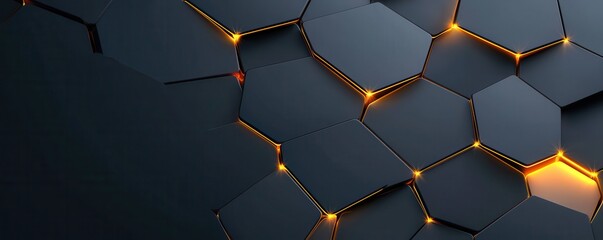 Aufkleber - A sleek, modern background featuring hexagonal patterns with glowing orange accents against a dark surface, conveying a tech-inspired aesthetic.