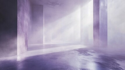 Fototapete - Soft lavender and gray abstract space with gentle light and mist creating a tranquil atmosphere