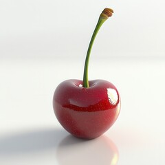Poster - Single ripe cherry shines with glossy red surface on a smooth white background in natural light