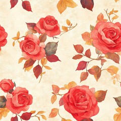 Aufkleber - Vibrant watercolor doodle of blooming roses and delicate leaves on a soft background