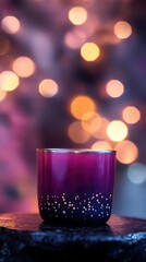 Aufkleber - Moody gradient candle glowing softly with warm bokeh lights in a cozy atmosphere