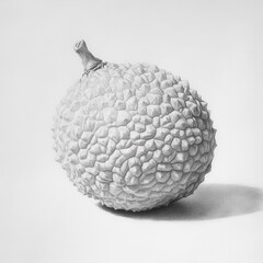 Poster - Intricate pencil drawing of a lychee showcasing its rough exterior in detailed realism