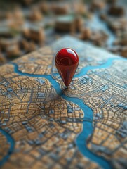 Wall Mural - red pin pointing location on city map navigation concept