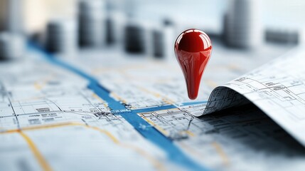 Wall Mural - red pin pointing location on folded map