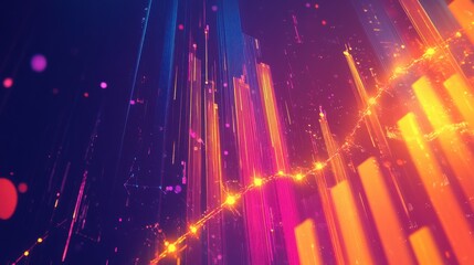 Poster - Glowing representation of financial growth illustrating upward trends and vibrant colors in a digital environment