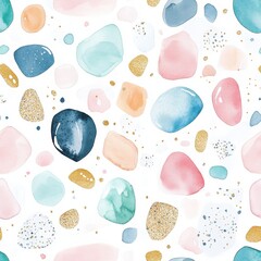 Aufkleber - Gentle watercolor doodle depicting colorful stones and shapes on a light background