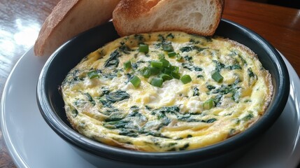 Aufkleber - Fresh spinach frittata served with toasted bread for a delightful breakfast option
