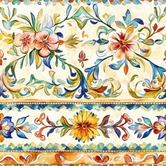 Fototapete - Dynamic watercolor doodle featuring vibrant flowers and intricate patterns in a lively design