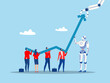 © TA design - Team Business and robot or ai Artificial Intelligence help grow rising arrow chart partnership to develop Growth strategy or improve work efficiency concept