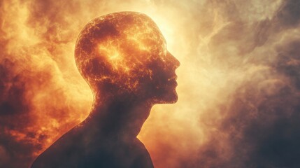 Poster - Glowing figure in a surreal landscape representing enlightenment and inner strength during a mystical moment