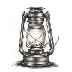 Poster - Bright lantern casting warm light in a cozy camp setting at night while outdoors