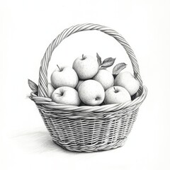 Poster - Basket filled with freshly picked apples showcased in a hand-drawn illustration