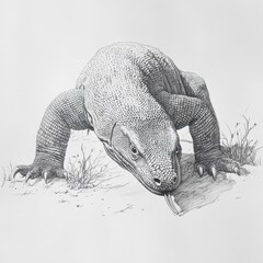 Poster - Komodo dragon stalks prey with its forked tongue in a natural habitat setting