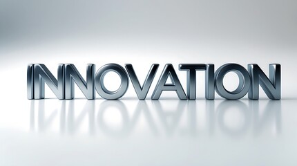 Poster - Metallic letters spelling out innovation on a reflective surface with soft lighting