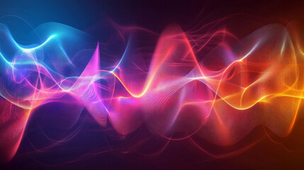 Poster - Dynamic abstract visualization showcasing colorful waves in a harmonious flow at dusk