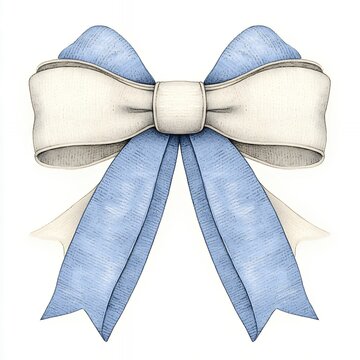 Elegant Dusty Blue and Off White Ribbon Bow Illustration
