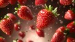 © Sinechana - 21.A vector design of strawberries in freefall, with their glossy red skins and tiny seeds highlighted. Some berries are sharp and focused, while others are blurred to create a sense of motion.
