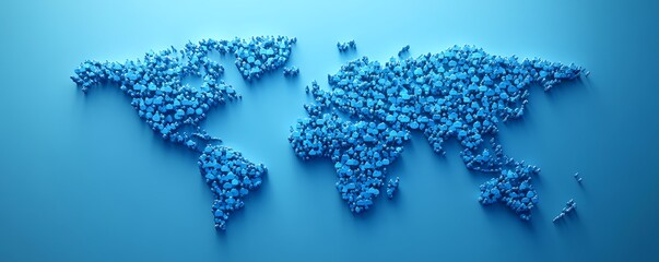 Poster - Global digital network concept, world map globe surrounded by blue user icons, stats indicators, 3D rendering, social communication, tech innovation
