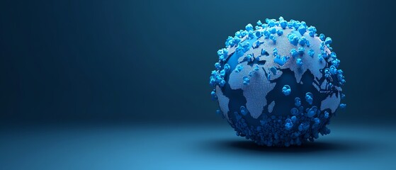 Poster - 3D rendering of global network, digital world map globe with blue user icons and statistical indicators, social communication, technologydriven concept