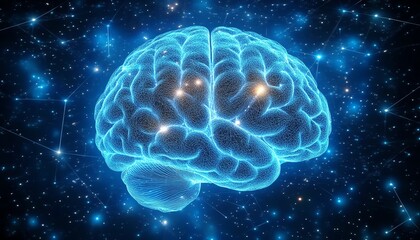 Leinwandbilder - Brain hologram with dynamic data visualization and glowing connections, set against a hightech digital background, symbolizing futuristic AI and neural science