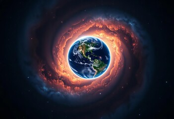 Wall Mural - Earth glows in a vast, dark universe, swirling galaxies and nebulae surrounding it, universe, dark