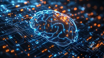 Leinwandbilder - Digital brain hologram with interactive data visualizations and glowing lines, set against a futuristic technology backdrop, symbolizing the future of AI and neural networks
