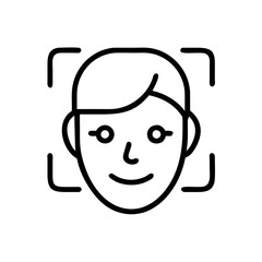 Poster - Face recognition icon representing identification, minimalist style on clear background