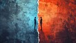 © Oulaphone - A visual representation of two silhouetted figures standing on opposite sides of a vibrant, contrasting color split, depicting a divide or conflict.