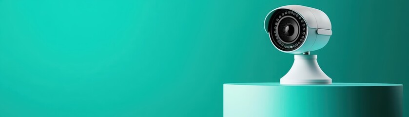 Poster - 3D Concept of AI Security System Displayed on Podium with Modern Design Elements