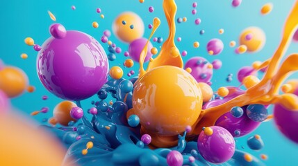 Poster - a dynamic and colorful abstract composition featuring a playful arrangement of fluid spherical shape