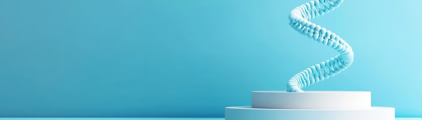 Poster - 3D Biotechnology Concept on Stage Displaying Modern Podium with Blue Background