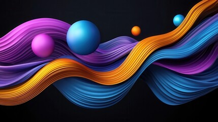 Poster - Vibrant undulating waves of color and light create a captivating surreal abstract composition evoking a sense of fluid dynamism and dimensional depth