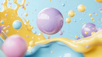 Poster - A digital rendering featuring a mesmerizing array of floating translucent bubbles or spheres with a shimmering iridescent against a dynamic multicolored backdrop with a sense of movement and fluidity