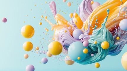 Poster - A abstract composition featuring the dynamic motion of liquid bubbles and spheres in a kaleidoscope of vivid colors and textures