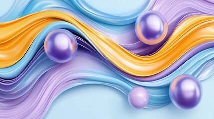 Poster - Mesmerizing 3D abstract composition with dynamic fluid forms and vibrant pastel colors creating a surreal and captivating visual experience