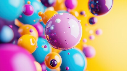 Poster - Mesmerizing abstract digital artwork featuring a dynamic arrangement of colorful floating spheres against a luminous dreamlike backdrop