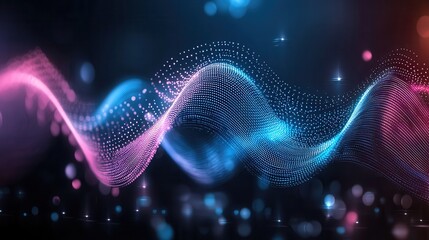 Poster - Vibrant and dynamic abstract digital background featuring glowing neon lines fluid waves and a spectrum of luminous particles in motion creating a futuristic and technology inspired visual experience