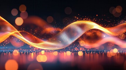 Poster - Mesmerizing abstract composition of glowing dynamic waves and curves creating a futuristic luminous display of energy and movement