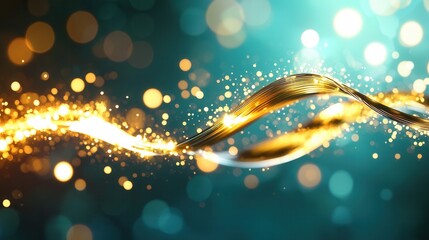Poster - Mesmerizing abstract composition featuring dynamic undulating waves of golden neon light against a vibrant futuristic backdrop