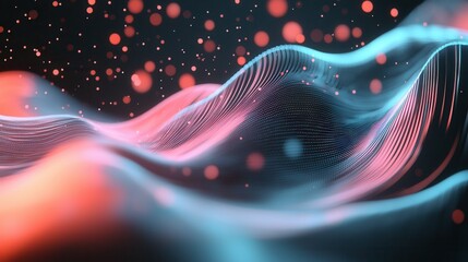 Poster - A captivating abstract visualization featuring dynamic flowing waves of vibrant pink and blue hues creating a futuristic and digital inspired landscape