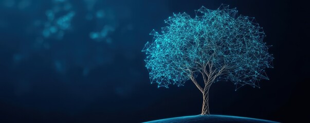 Poster - A solitary, illuminated tree stands against a dark, ethereal background, creating a serene and tranquil atmosphere.