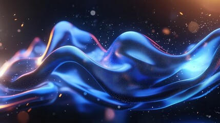 Poster - Captivating abstract composition of shimmering luminous waves of digital data flowing and intertwining in a vibrant ethereal display of technology and energy