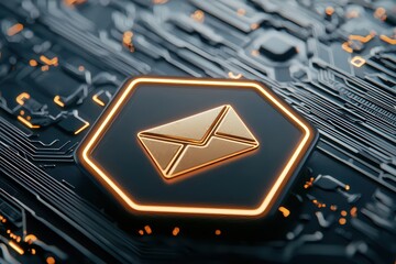 Poster - Futuristic Email Security Concept with Holographic Elements on Circuit Background
