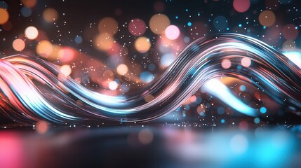 Poster - Mesmerizing abstract composition featuring dynamic luminous waves and swirling curves in a vivid neon color palette creating a futuristic ethereal and captivating visual experience